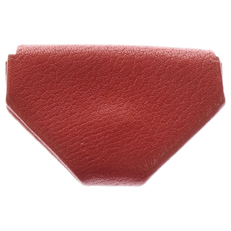 Hermes Van Cattle Coin Case Wallet Chevre Leather Red □Q Engraved Silver