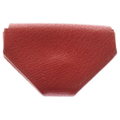 Hermes Van Cattle Coin Case Wallet Chevre Leather Red □Q Engraved Silver