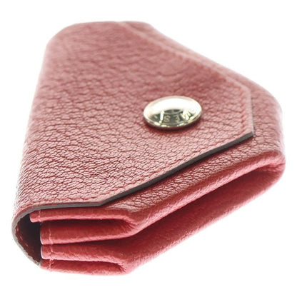 Hermes Van Cattle Coin Case Wallet Chevre Leather Red □Q Engraved Silver