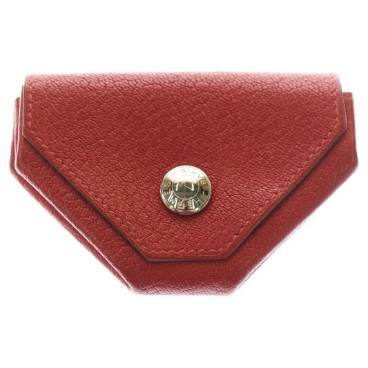 Hermes Van Cattle Coin Case Wallet Chevre Leather Red □Q Engraved Silver