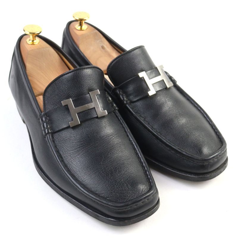 Hermes Vintage Constance Leather U-tip Penny Shoes With H Logo