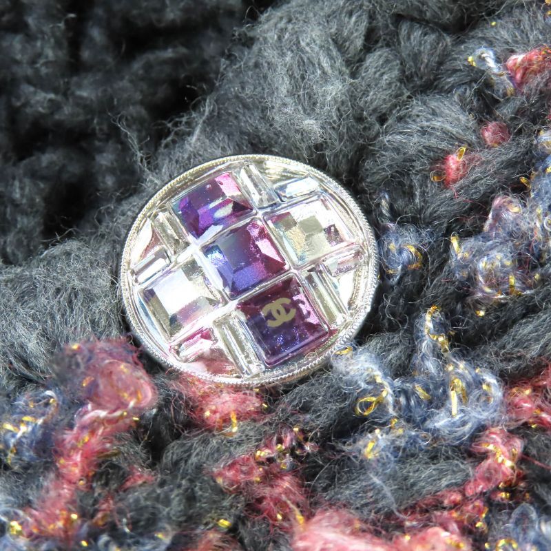 CHANEL P72932 100% Cashmere Coco Mark Bijoux Button Low Gauge Knit Cardigan