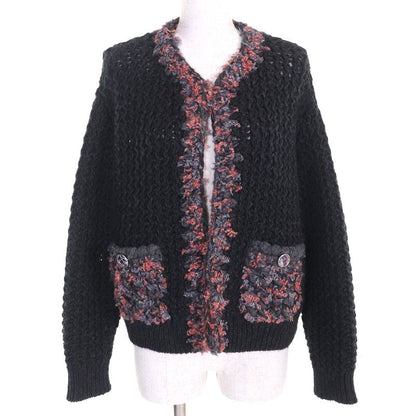 CHANEL P72932 100% Cashmere Coco Mark Bijoux Button Low Gauge Knit Cardigan