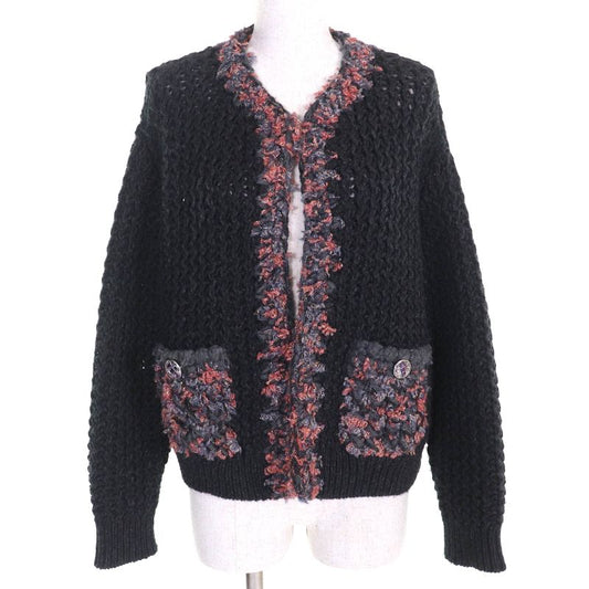 CHANEL P72932 100% Cashmere Coco Mark Bijoux Button Low Gauge Knit Cardigan