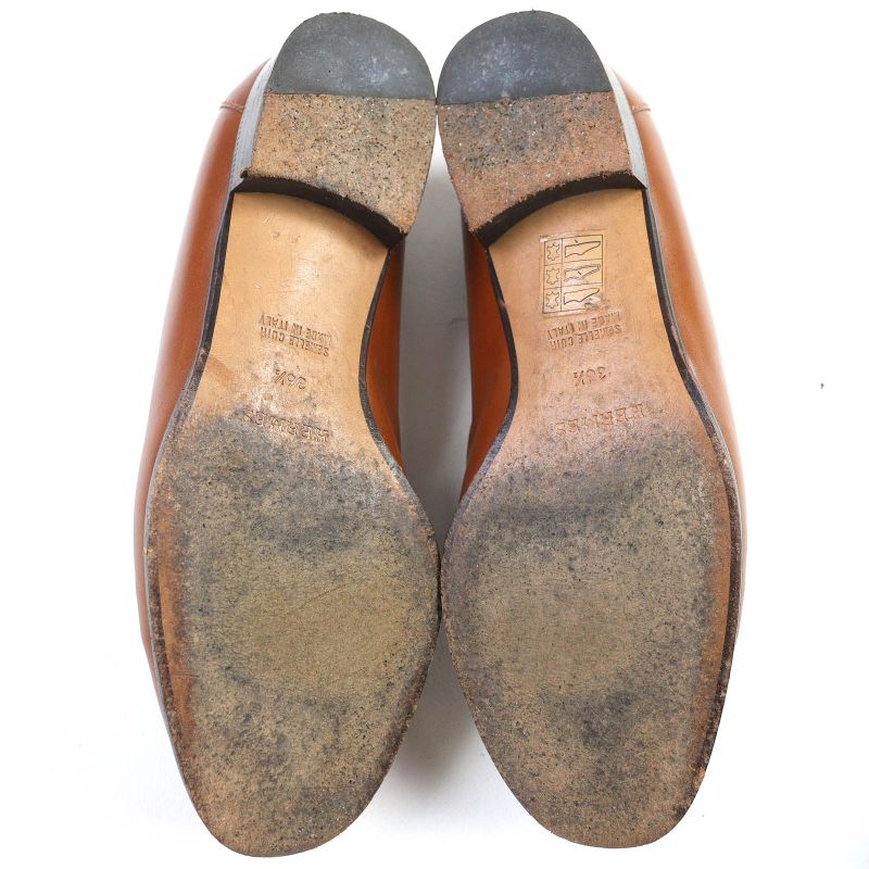 Hermes Vintage Gold Hardware Kelly Hardware Leather Loafers Brown Gold