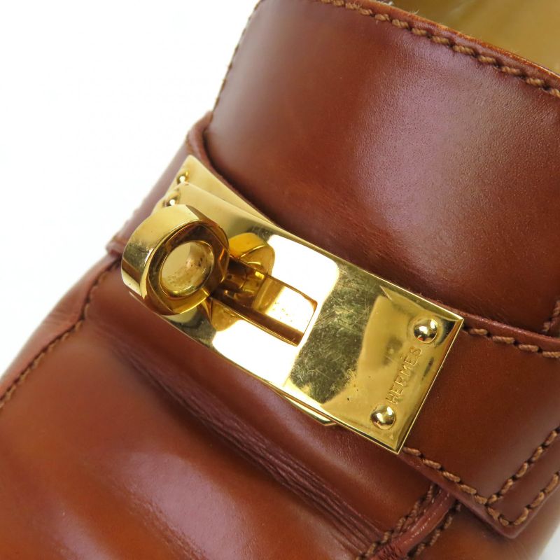 Hermes Vintage Gold Hardware Kelly Hardware Leather Loafers Brown Gold