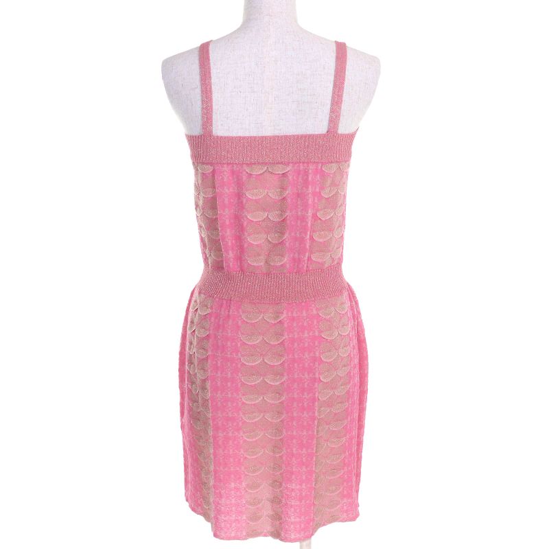 CHANEL P53314 Coco Mark Part All Over Pattern Sleeveless Knit Cami Dress Pink