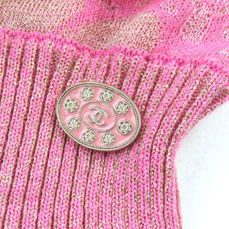 CHANEL P53314 Coco Mark Part All Over Pattern Sleeveless Knit Cami Dress Pink