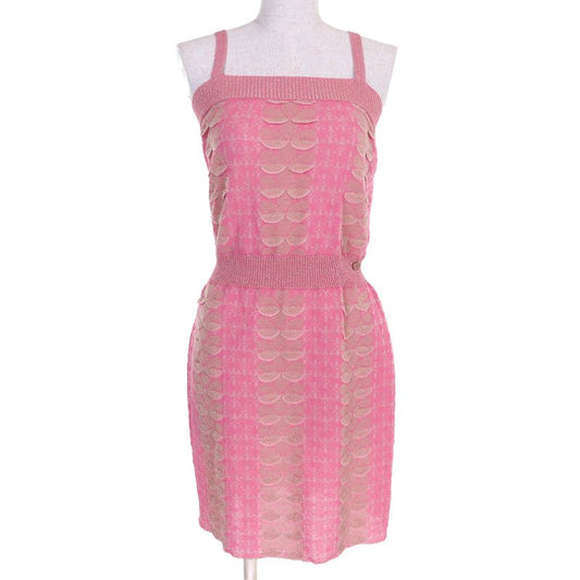 CHANEL P53314 Coco Mark Part All Over Pattern Sleeveless Knit Cami Dress Pink