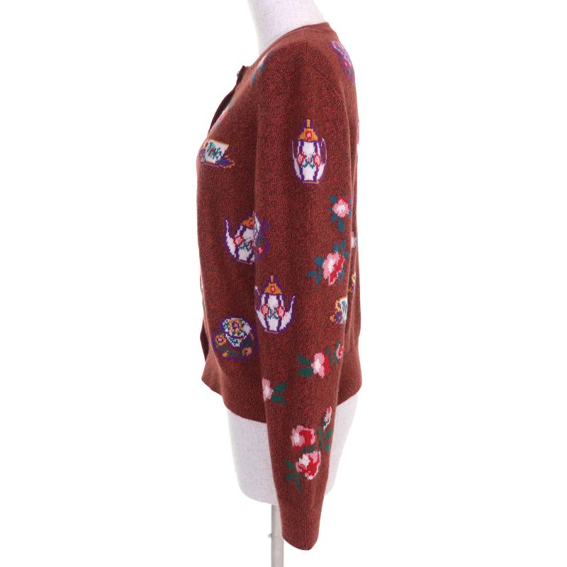 CHANEL 2024 P77589 94% Cashmere Lion Buttons Teacup Pot Floral Pattern Long