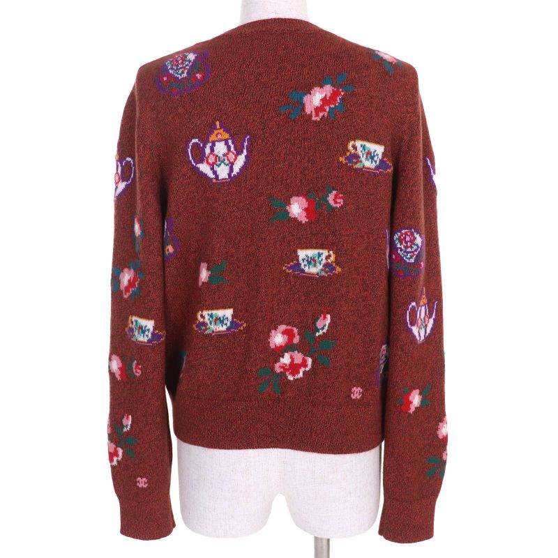 CHANEL 2024 P77589 94% Cashmere Lion Buttons Teacup Pot Floral Pattern Long