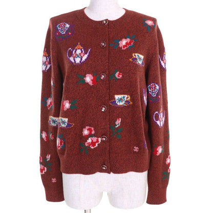 CHANEL 2024 P77589 94% Cashmere Lion Buttons Teacup Pot Floral Pattern Long