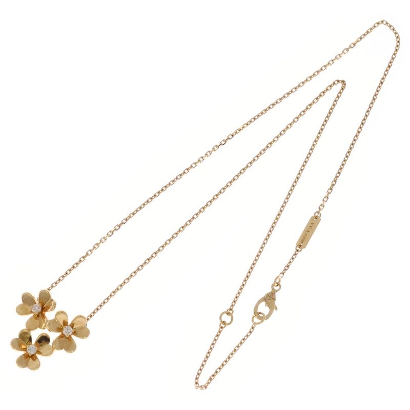 Van Cleef & Arpels Frivolle Mini 3 Flower 3P Diamond Necklace Yellow Gold