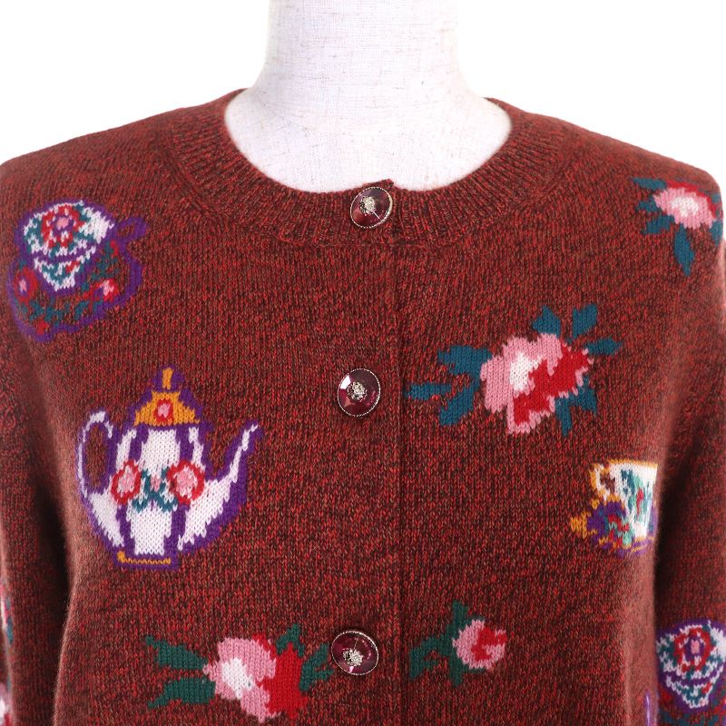 CHANEL 2024 P77589 94% Cashmere Lion Buttons Teacup Pot Floral Pattern Long