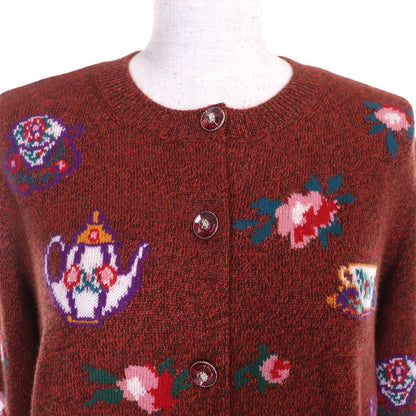 CHANEL 2024 P77589 94% Cashmere Lion Buttons Teacup Pot Floral Pattern Long