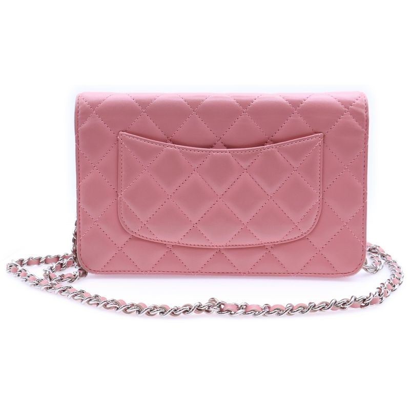 Chanel Matelasse Chain Wallet In Pink Lambskin Silver Hardware Shoulder Bag