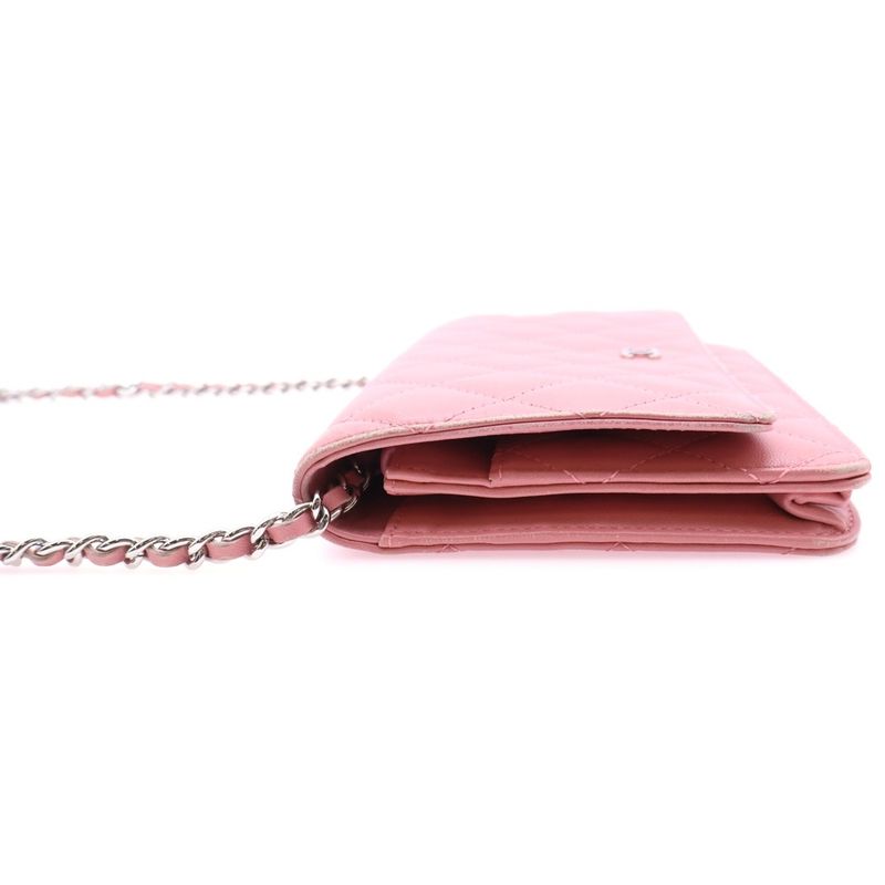 Chanel Matelasse Chain Wallet In Pink Lambskin Silver Hardware Shoulder Bag