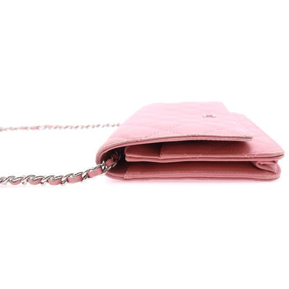 Chanel Matelasse Chain Wallet In Pink Lambskin Silver Hardware Shoulder Bag