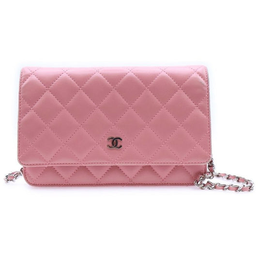 Chanel Matelasse Chain Wallet In Pink Lambskin Silver Hardware Shoulder Bag
