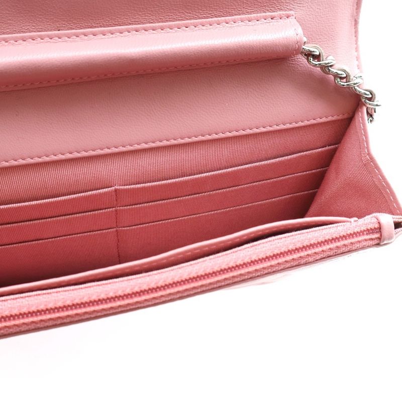 Chanel Matelasse Chain Wallet In Pink Lambskin Silver Hardware Shoulder Bag