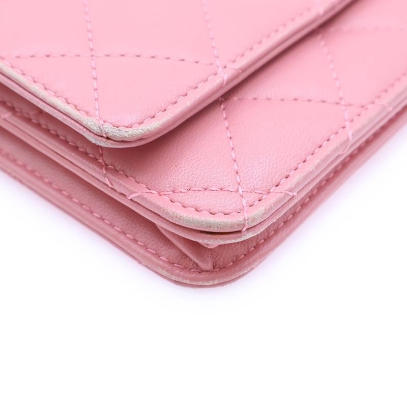 Chanel Matelasse Chain Wallet In Pink Lambskin Silver Hardware Shoulder Bag