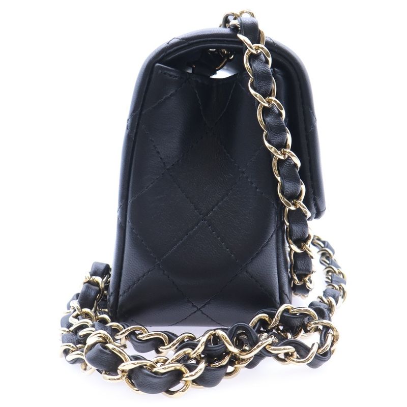 Chanel Mini Matelasse 20 Single Flap Single Chain Shoulder Bag Black Lambskin