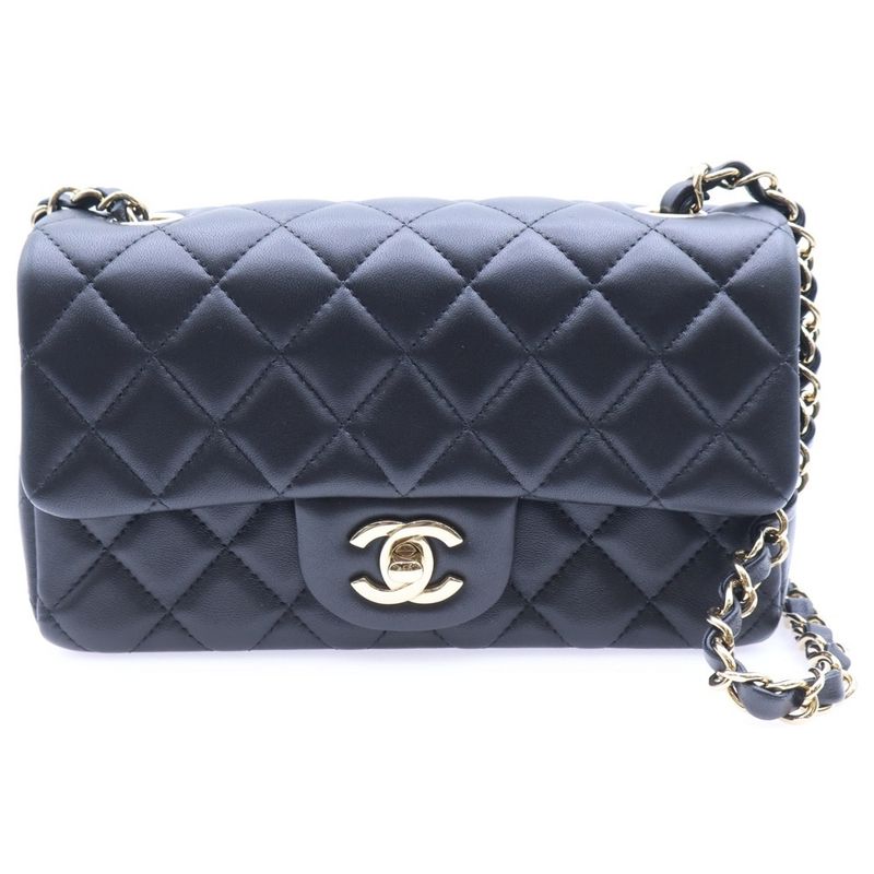Chanel Mini Matelasse 20 Single Flap Single Chain Shoulder Bag Black Lambskin