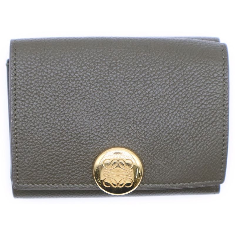 Loewe Pebble Anagram Trifold Wallet Compact Wallet Trifold Wallet Khaki Green