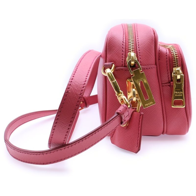 Prada Saffiano Triangle Logo Shoulder Bag Mini Bag Pouch Pink Leather Bt1010