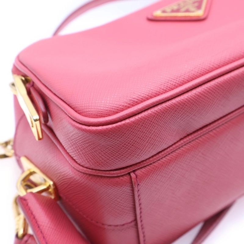 Prada Saffiano Triangle Logo Shoulder Bag Mini Bag Pouch Pink Leather Bt1010