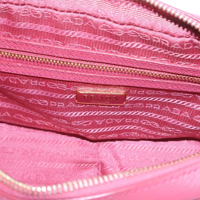 Prada Saffiano Triangle Logo Shoulder Bag Mini Bag Pouch Pink Leather Bt1010