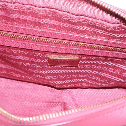 Prada Saffiano Triangle Logo Shoulder Bag Mini Bag Pouch Pink Leather Bt1010