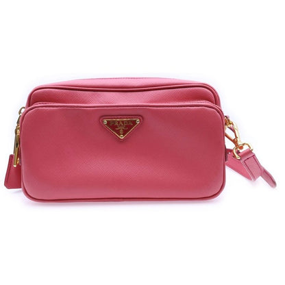 Prada Saffiano Triangle Logo Shoulder Bag Mini Bag Pouch Pink Leather Bt1010