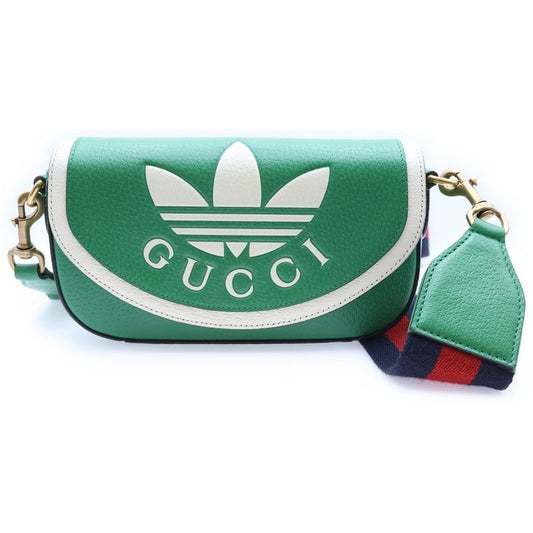 Gucci X Adidas Trefoil Embossed Logo Leather Webline Shoulder Bag Gold Hardware