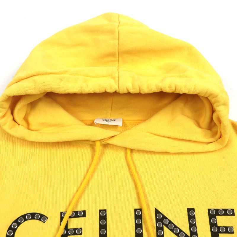Celine 2y695670q 100% Cotton Logo Print Studded Pullover Hoodie Yellow M Made