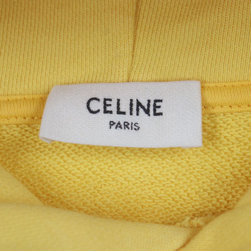 Celine 2y695670q 100% Cotton Logo Print Studded Pullover Hoodie Yellow M Made