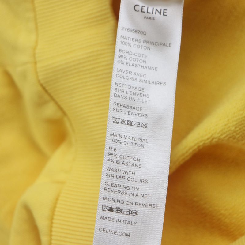 Celine 2y695670q 100% Cotton Logo Print Studded Pullover Hoodie Yellow M Made