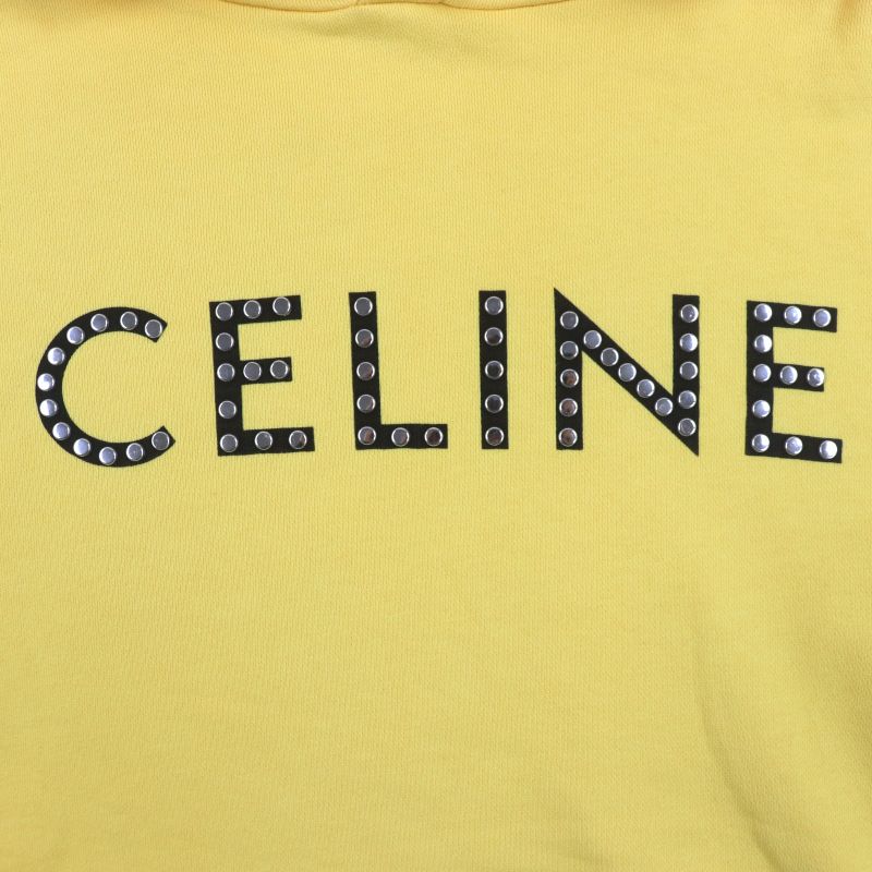 Celine 2y695670q 100% Cotton Logo Print Studded Pullover Hoodie Yellow M Made