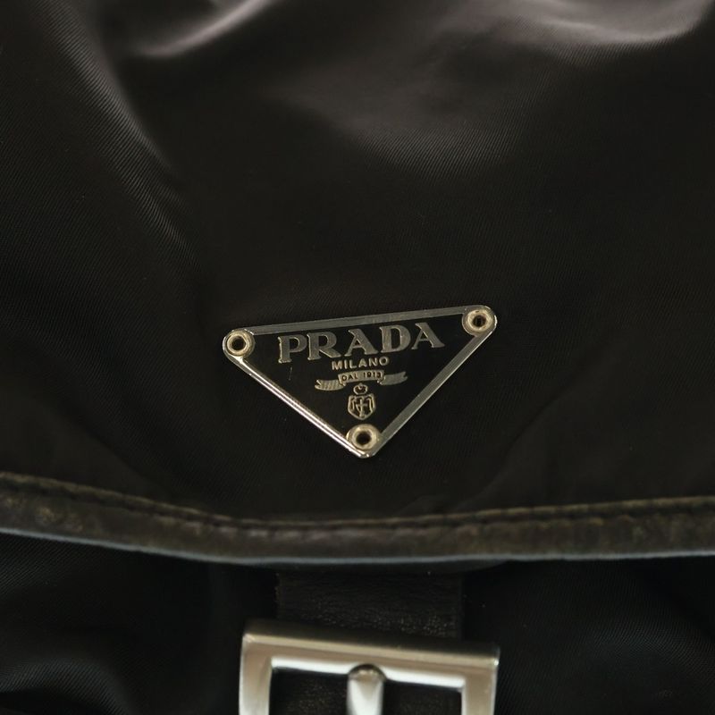 Prada Triangle Plate Backpack Sac Shoulder Bag Black Tessuto Bz0001 Silver