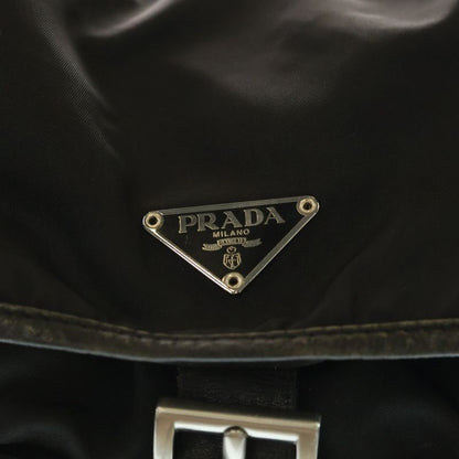 Prada Triangle Plate Backpack Sac Shoulder Bag Black Tessuto Bz0001 Silver
