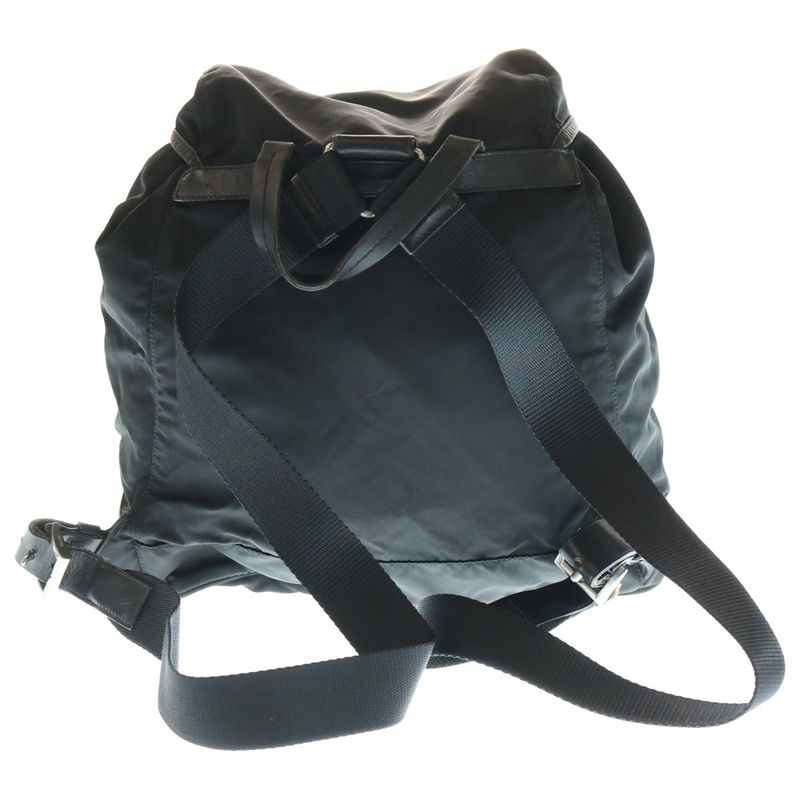 Prada Triangle Plate Backpack Sac Shoulder Bag Black Tessuto Bz0001 Silver