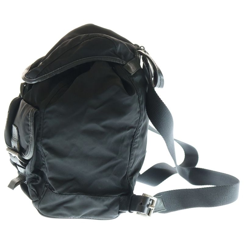 Prada Triangle Plate Backpack Sac Shoulder Bag Black Tessuto Bz0001 Silver