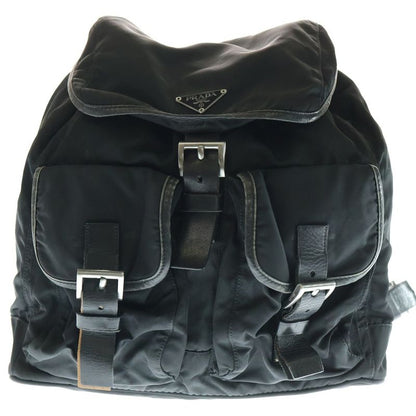 Prada Triangle Plate Backpack Sac Shoulder Bag Black Tessuto Bz0001 Silver