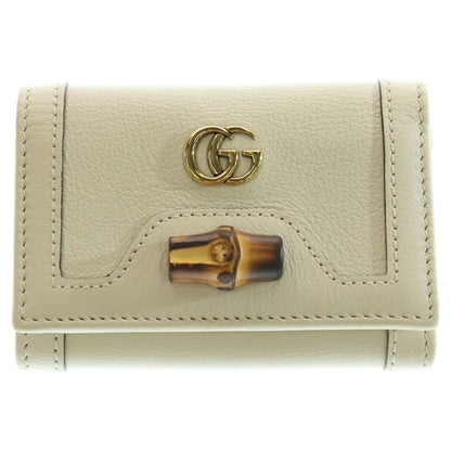 Gucci Bamboo GG Marmont Trifold Wallet Compact Wallet Coin Case White Leather