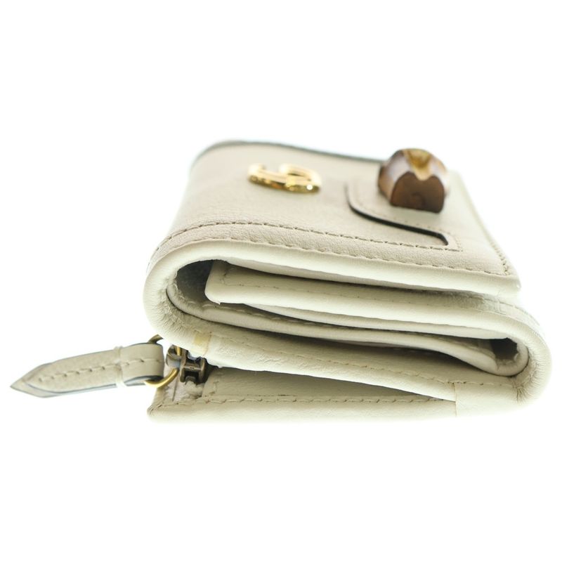 Gucci Bamboo GG Marmont Trifold Wallet Compact Wallet Coin Case White Leather