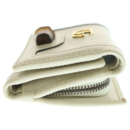 Gucci Bamboo GG Marmont Trifold Wallet Compact Wallet Coin Case White Leather