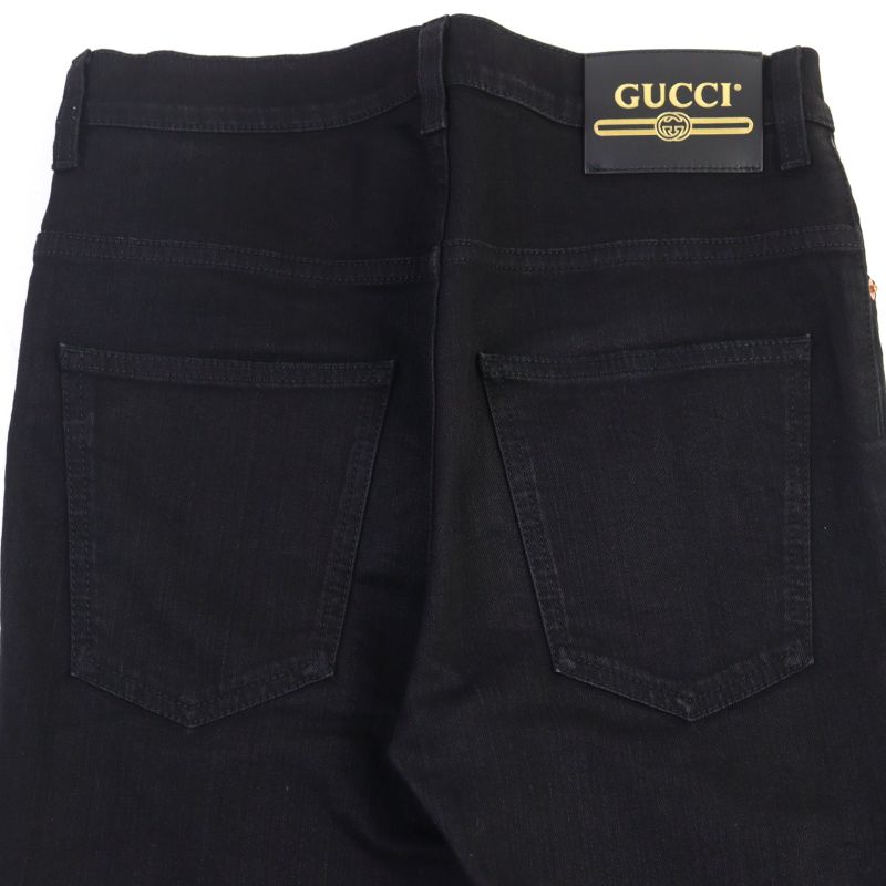 Gucci 544678 Classic Skinny Jeans With Logo Patch Denim Pants Black 30 Made In