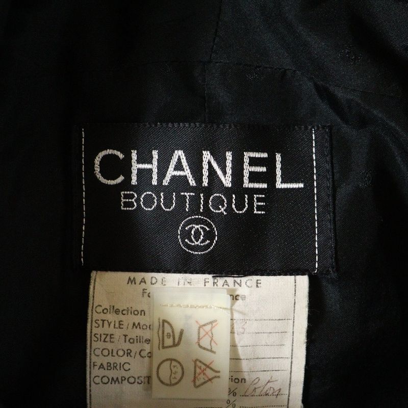 Chanel Coco Mark Button Quilted Collarless Short Jacket Black Women