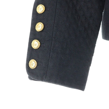 Chanel Coco Mark Button Quilted Collarless Short Jacket Black Women