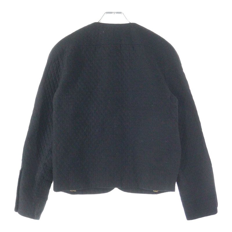 Chanel Coco Mark Button Quilted Collarless Short Jacket Black Women